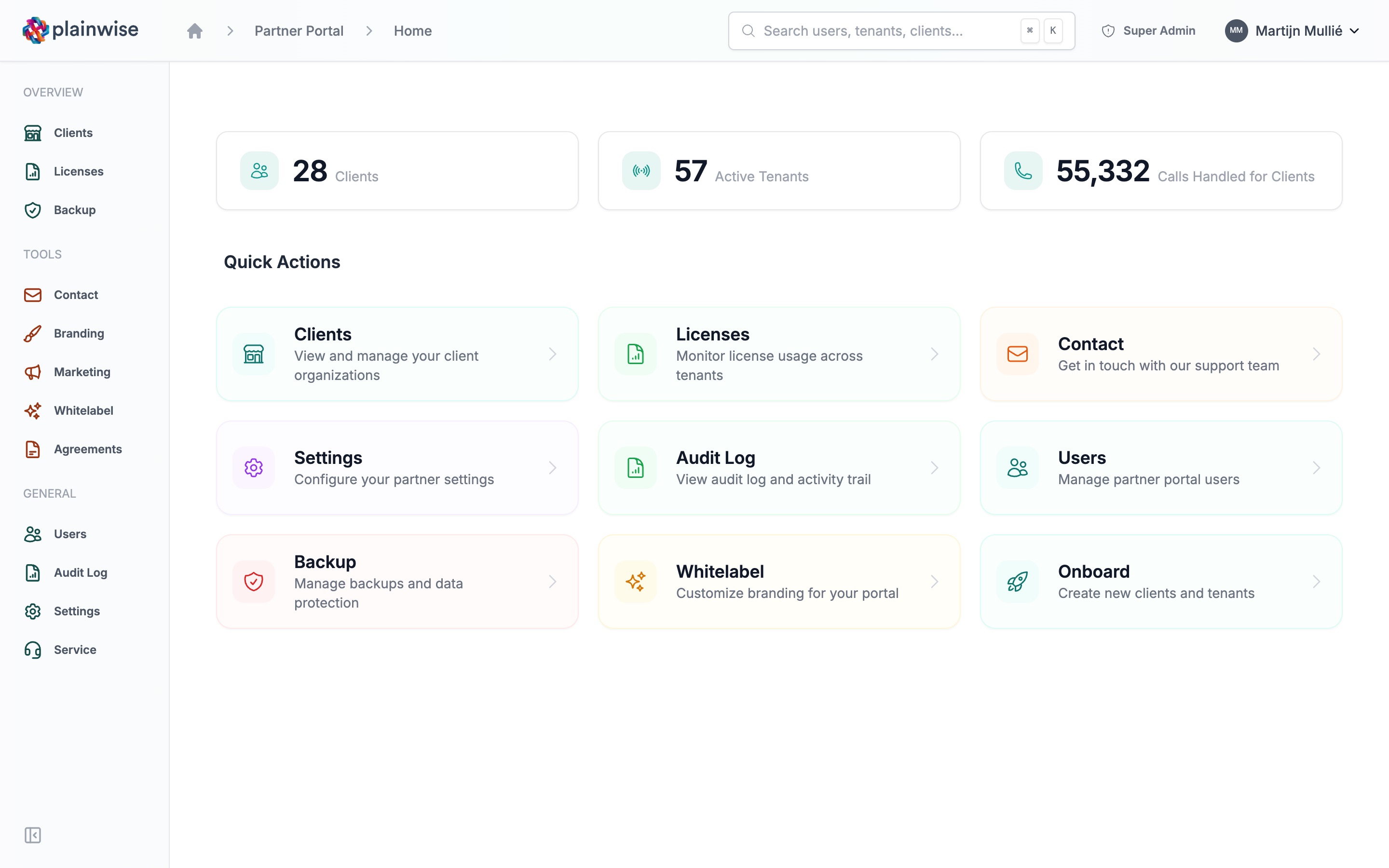Het partner-dashboard met portfolio-cijfers en snelkoppelingen